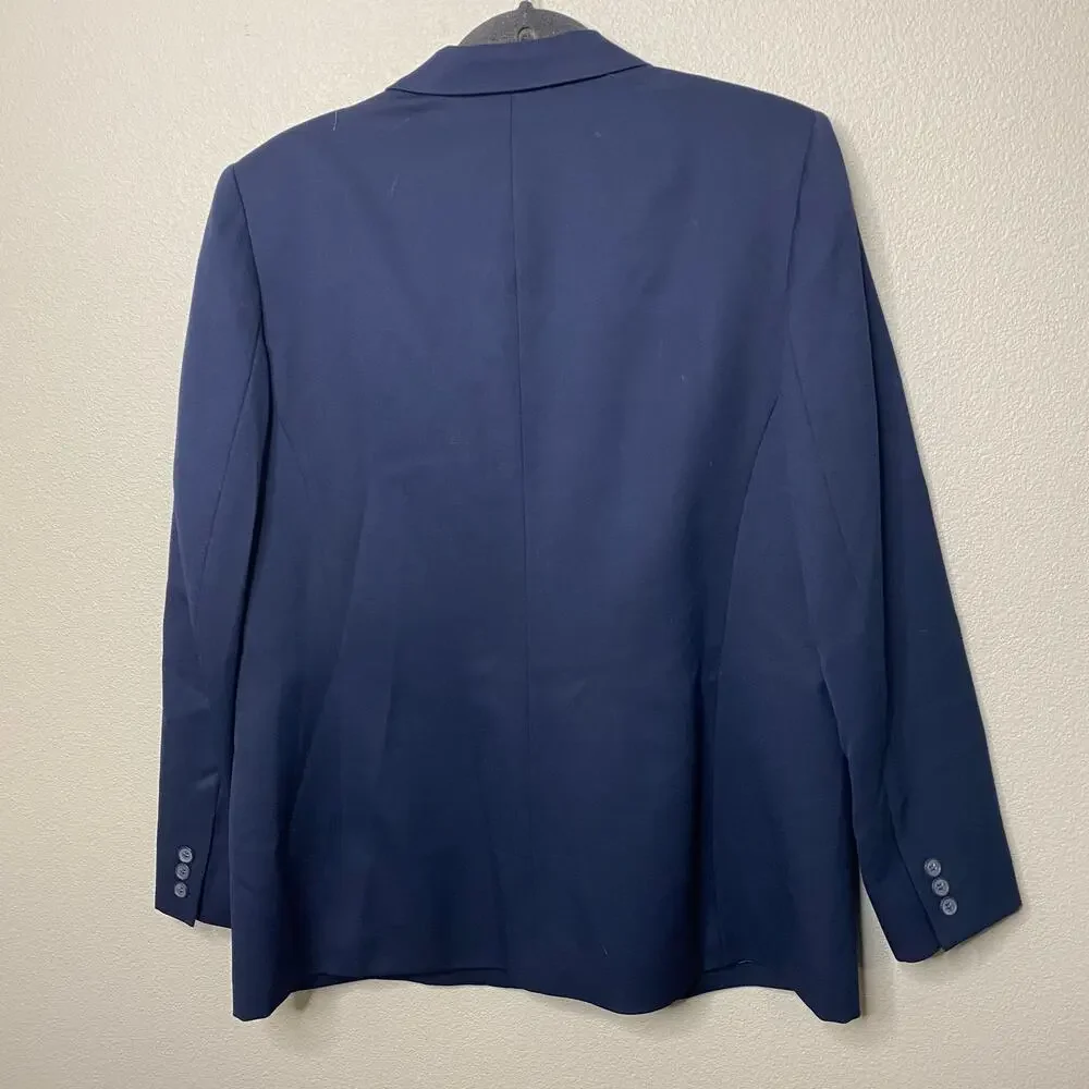 Pendleton Blazer Women Size 16 Blue Single‎ Button Virgin Wool Shoulder Pads